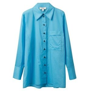COS Semi Sheer Oversized Shirt Turquoise Blue Chest Patch Pocket Women Size 12